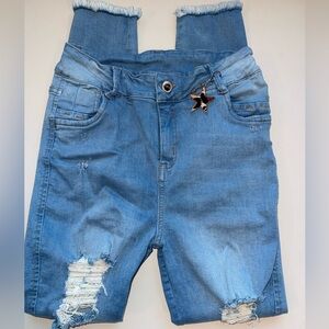 Colombian Light Wash Distressed Denim Jeans with Star Charm